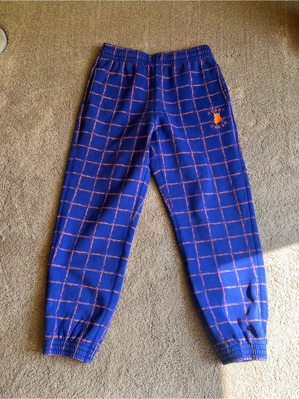 Unisex Teddy Fresh Blue Grid Jogger Pants - Sz Large
